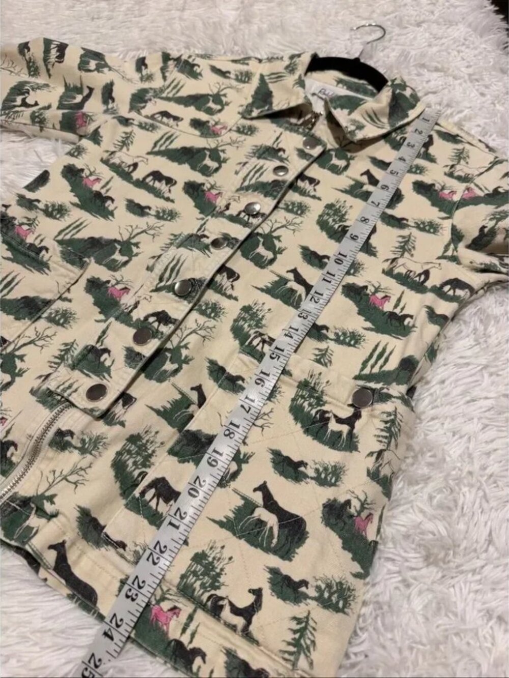 Rachel Antonoff Lizzie denim barn jean jacket in horse girl print cream green S - Picture 13 of 14